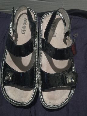 Alegria  Black Patent Double-Strap Sandals with Accent Studs